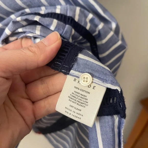 RHODE Jaques Dress Yacht Stripe Cotton Puff Sleeve Babydoll Size XS Retail $445